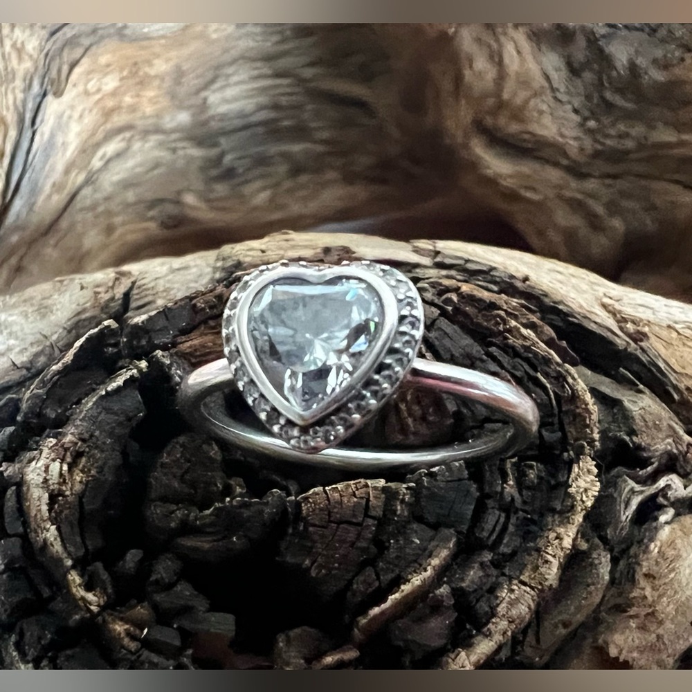 Authentic Pandora - Sparkling Love Ring Silver with clear Cz Puffy Heart Shaped